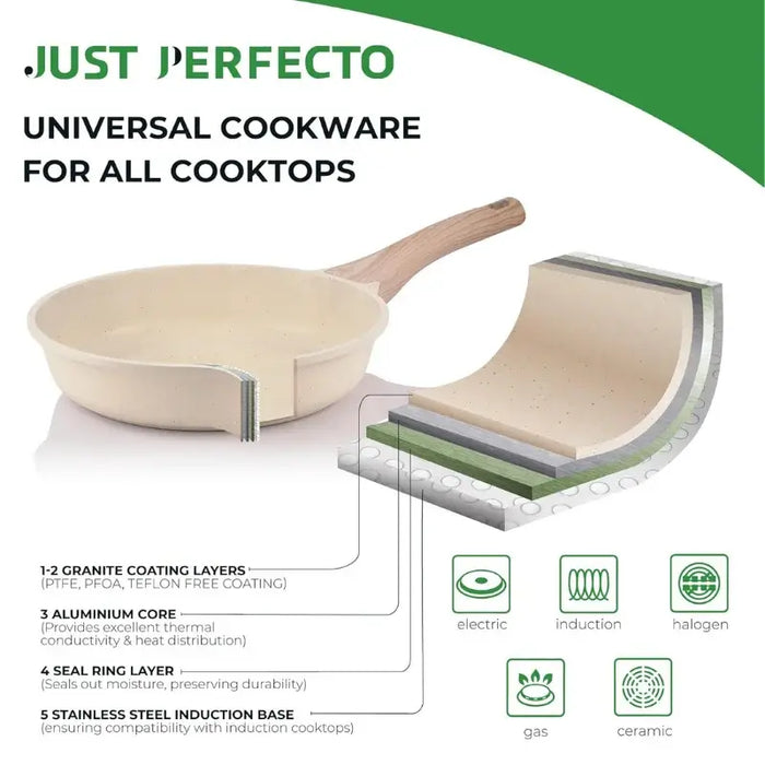 Batterie de cuisine en granit 14 pièces Just Perfecto – Beige antiadhésive avec couvercles