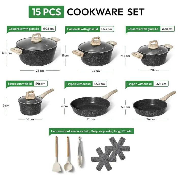 las dimenciones de la Batería de Cocina Granito 15 Piezas Just Perfecto