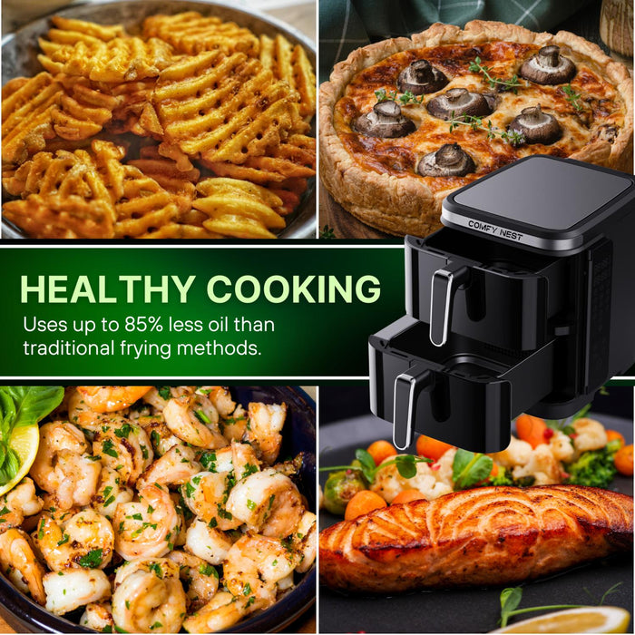 Freidora de aire de doble cesta Comfy Nest 11 L 2800W - con ventana, doble cesta
