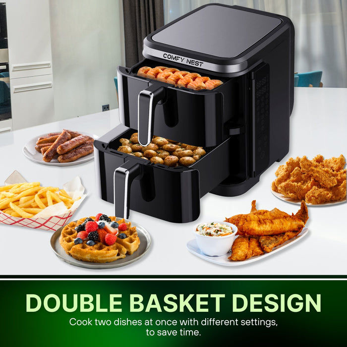 Freidora de aire de doble cesta Comfy Nest 11 L 2800W - con ventana, doble cesta